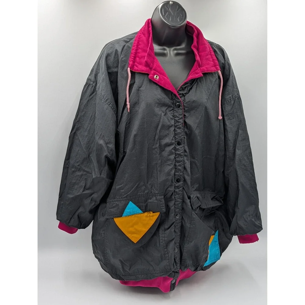 Vintage 80s 90s Colorblock Reversible‎ Fleece Windbreaker Jacket Womens